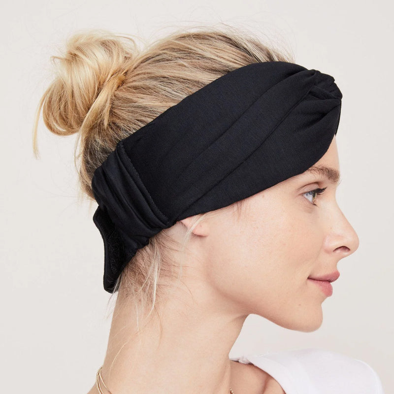 profile look of woman wearing HATCH Collection Head Peace on head