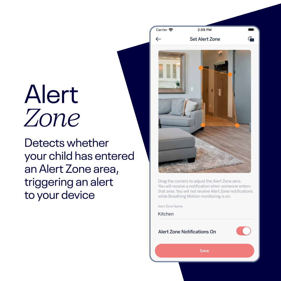 nanit app showing alert zone - get notified if your child has entered an off-limits Alert Zone area